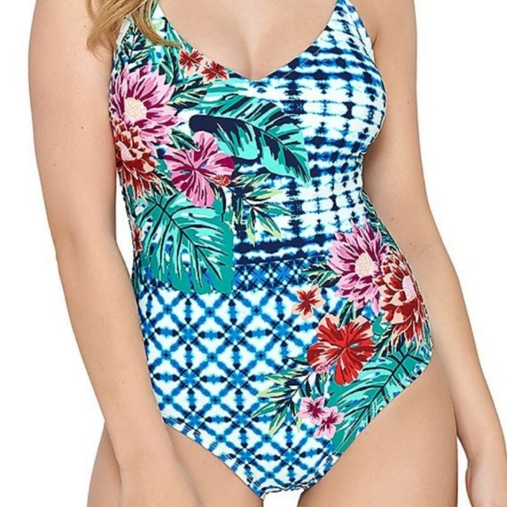 Floral one-piece full coverage swimsuit, NEW